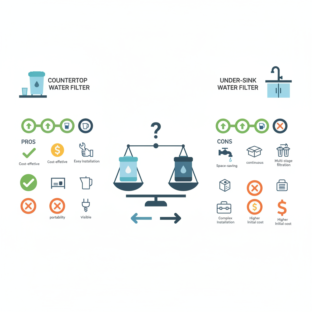 Infographic tóm tắt nội dung về Bình lọc nước để bàn hay âm tủ tốt hơn
