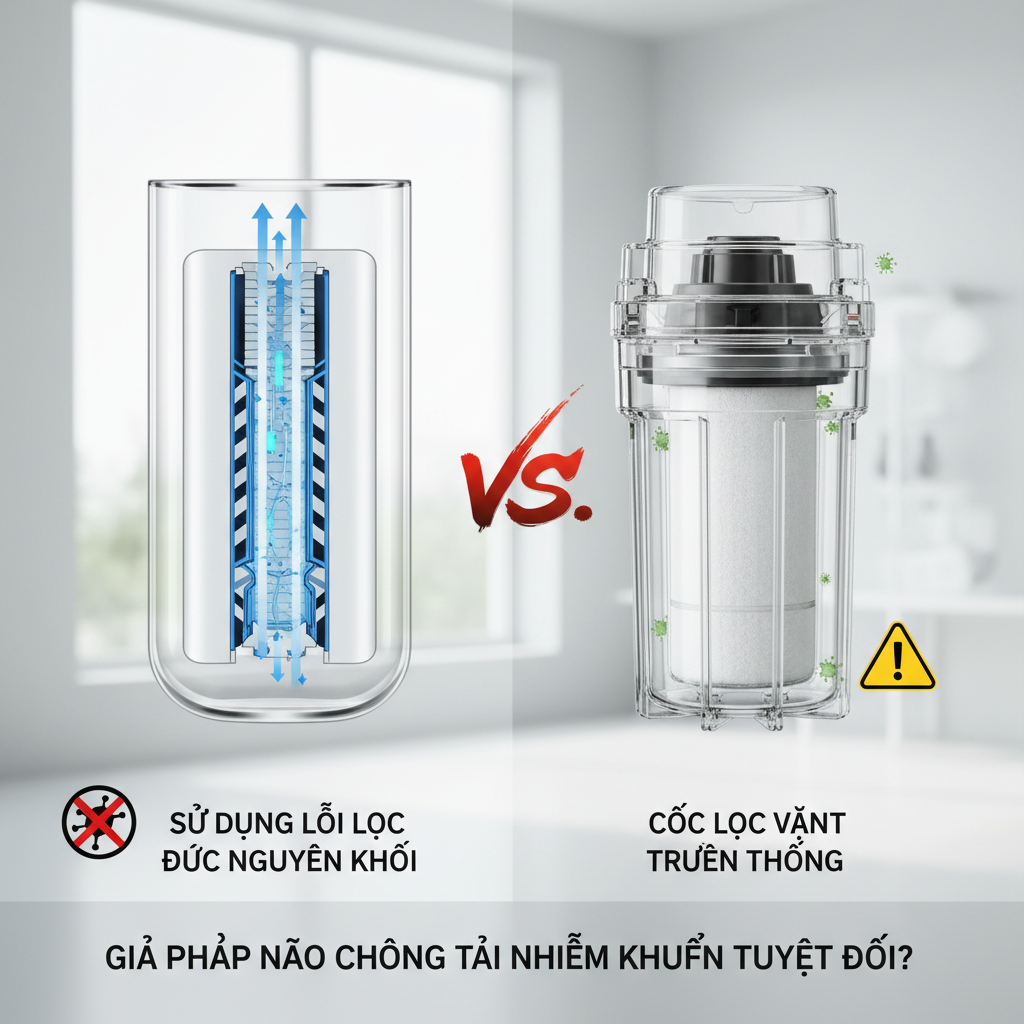 Hình minh họa chủ đề Sử Dụng Lõi Lọc Đúc Nguyên Khối Hay Cốc Lọc Vặn Truyền Thống: Giải Pháp Nào Chống Tái Nhiễm Khuẩn Tuyệt Đối?