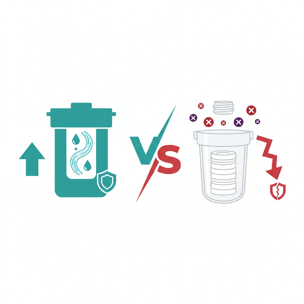 Infographic tóm tắt nội dung về Sử Dụng Lõi Lọc Đúc Nguyên Khối Hay Cốc Lọc Vặn Truyền Thống: Giải Pháp Nào Chống Tái Nhiễm Khuẩn Tuyệt Đối?