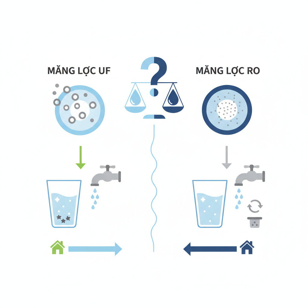 Infographic tóm tắt nội dung về Màng Lọc UF và RO: Công Nghệ Nào Phù Hợp Hơn Với Nhu Cầu Nước Sạch Gia Đình Bạn?