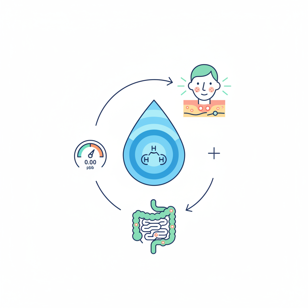 Infographic tóm tắt nội dung về Nồng Độ Hydrogen Trong Nước (ppb) Là Gì? Tác Dụng Thực Tế Tới Làn Da Và Hệ Tiêu Hóa