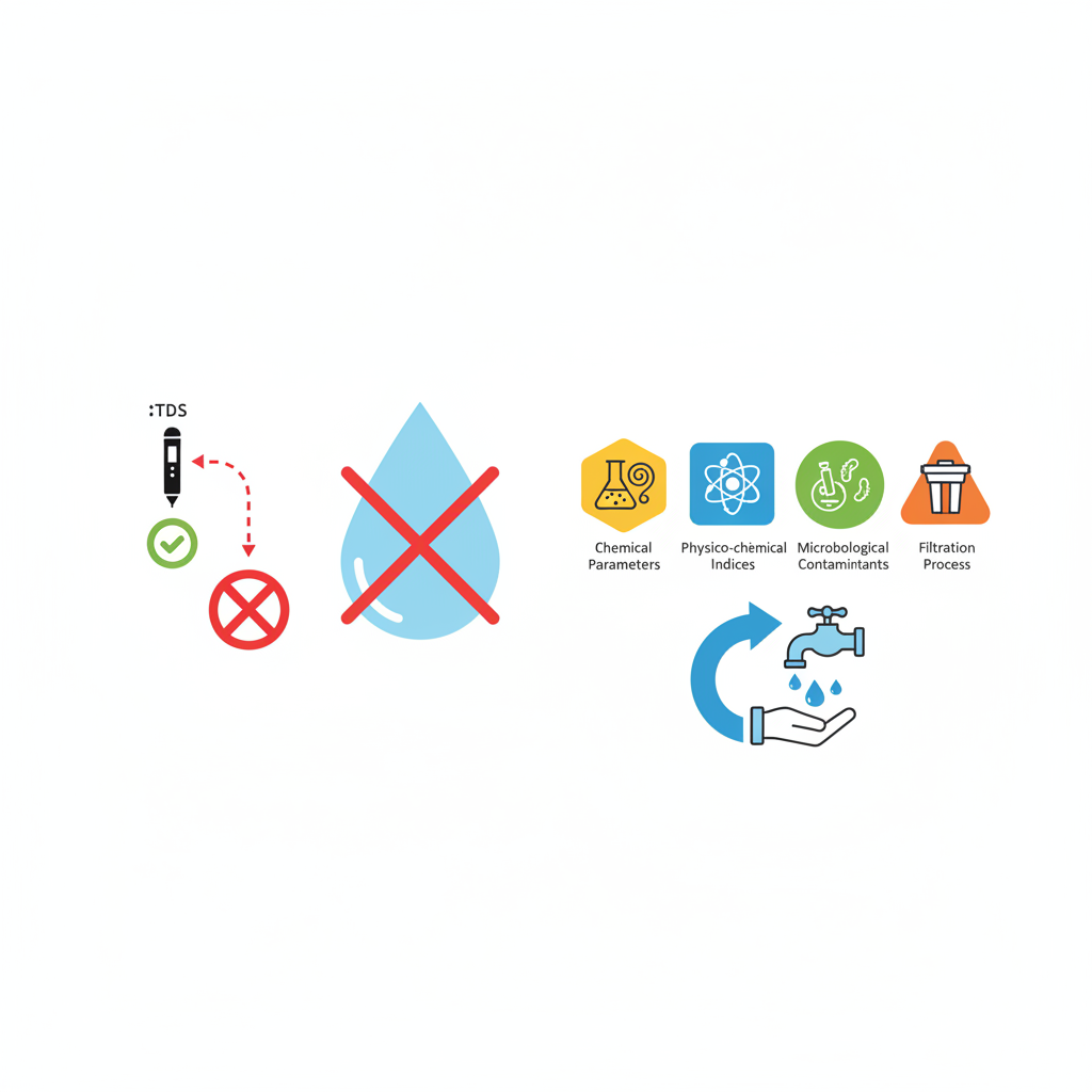 Infographic tóm tắt nội dung về Sai Lầm Khi Chỉ Dùng Bút Thử TDS Đánh Giá Nước Sạch: Hiểu Đúng Về Các Chỉ Số Hóa Lý Cần Thiết Phải Lọc