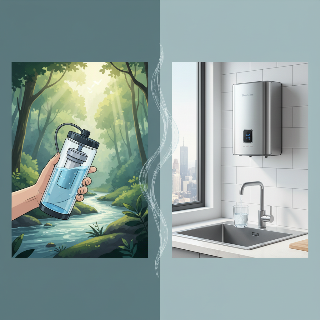 Hình minh họa chủ đề Ca Lọc Nước Cầm Tay Hay Máy Lọc Nước Trực Tiếp: Giải Pháp Nào Đảm Bảo Chuẩn An Toàn Để Uống Tại Vòi?